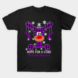 Reindeer Hope For A Cure Pancreatic Awareness Christmas T-Shirt